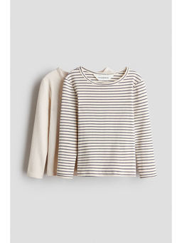 H&M - Girls Beige 2-pack picot-trimmed cotton tops
