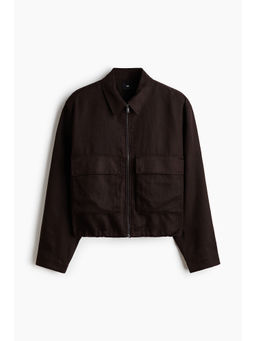 H&M - Men Brown Linen-blend zip-through overshirt Jacket