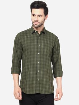 JadeBlue - Mens Checked Green Slim Fit Full Sleeve Semi Casual Shirt