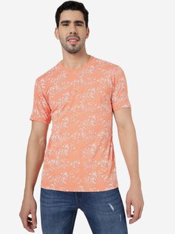 JadeBlue - Mens Printed Orange Slim Fit Half Sleeve T-Shirt