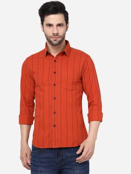 Greenfibre - Mens Striped Orange Slim Fit Full Sleeve Casual Shirt