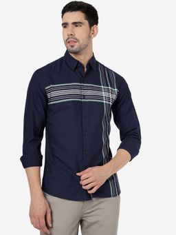 Greenfibre - Mens Striped Blue Slim Fit Full Sleeve Casual Shirt