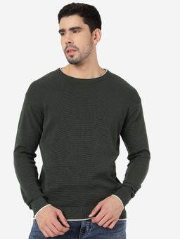 JadeBlue - Mens Solid Olive Slim Fit Full Sleeve Sweatshirt