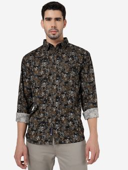 Greenfibre - Mens Printed Grey Slim Fit Full Sleeve Casual Shirt