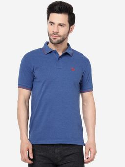 Greenfibre - Mens Blend Solid Blue Slim Fit Half Sleeve Polo T- Shirt