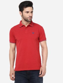 Greenfibre - Mens Blend Solid Red Slim Fit Half Sleeve Polo T- Shirt
