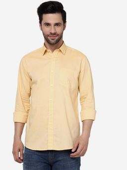 JadeBlue - Mens Solid Yellow Slim Fit Full Sleeve Semi Casual Shirt