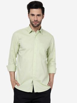 JadeBlue - Mens Solid Green Slim Fit Full Sleeve Semi Casual Shirt