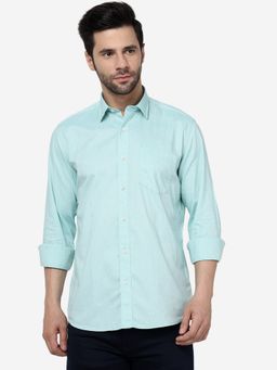 JadeBlue - Mens Solid Green Slim Fit Full Sleeve Semi Casual Shirt