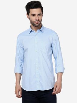 JadeBlue - Mens Solid Blue Slim Fit Full Sleeve Semi Casual Shirt