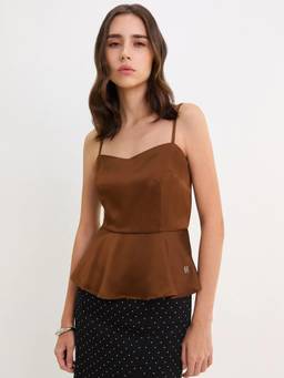 Pomelo - Crossover Strappy Peplum Top - Brown