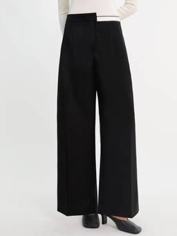 Pomelo - High Waist Tailored Wide Leg Pants - Black