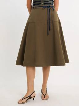 Pomelo - Flare Midi Skirt - Olive