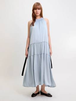 Pomelo - Tiered Halter Maxi Dress with Side Tie Detail - Baby Blue