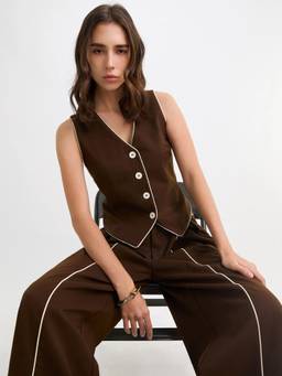 Pomelo - Contrast Piping Vest - Brown