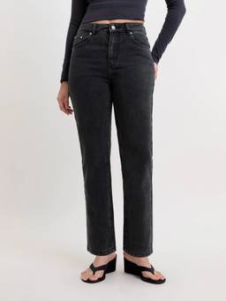 Pomelo - High Waist Straight Leg Jeans - Black