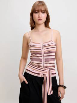Pomelo - Striped Tie Waist Cami Top - Multi-Color