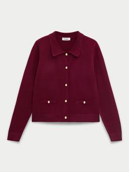 Pomelo - Collared Knit Cardigan - Burgundy