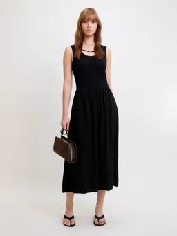 Pomelo - Sleeveless Drop Waist Midi Dress - Black