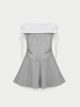 Pomelo - Off-Shoulder Mini Dress with Fold Over Neckline Detail - Light