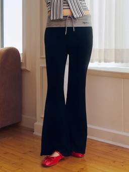 Pomelo - Fold Over Waist Drawstring Pants - Black