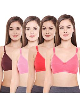 Bodycare - Women's Cotton Solid Color Full Coverage Bra Pack of 4 - Multi-Color