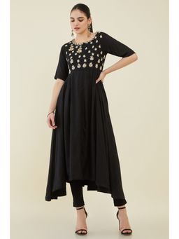 Soch - Women Black Viscose Embroidered Kurta