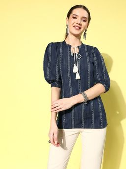 Yufta - Women Blue Printed Peplum Top