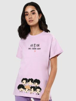Bewakoof - Women's Purple One Strong Army Graphic Printed Boyfriend T-shirt