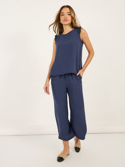 Styli - Women Navy Blue Round Neck Sleeveless Top & Pants Co-Ord (Set of 2)