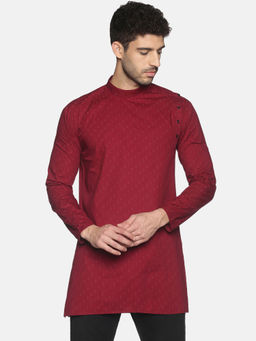 SHOWOFFFF - Mens Casual Maroon Slim Fit Full Kurta
