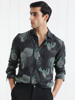 Rare Rabbit - Alora Geometric Floral Printed Shirt Black