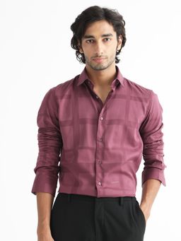 Rare Rabbit - Boxlines Solid Self Jacquard Shirt Maroon