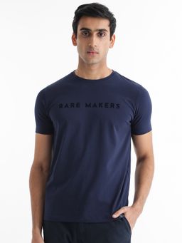 Rare Rabbit - Burke Round Neck Printed T-Shirt Navy Blue