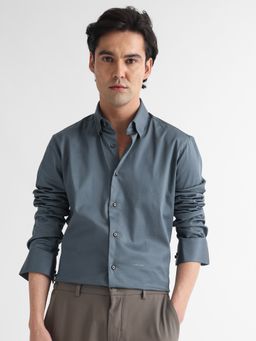 Rare Rabbit - Comor Satin Stretch Solid Shirt Grey