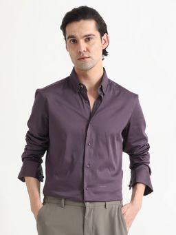 Rare Rabbit - Comor Satin Stretch Solid Shirt Purple