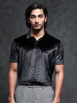Rare Rabbit - Electro Premium Velvet Solid Polo T-Shirt Black
