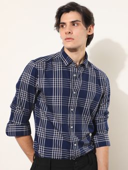Rare Rabbit - Kolind Smart Check Formal Shirt Navy Blue