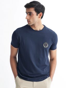 Rare Rabbit - Kos Solid T-Shirt with Applique Branding Navy Blue