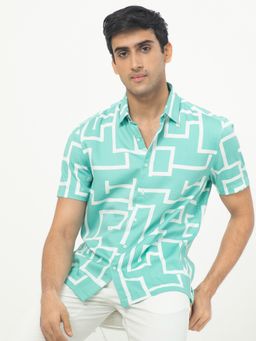Rare Rabbit - Lugo Modern Geometric Print T-Shirt Turquoise