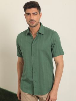 Rare Rabbit - Matto Striped Short Sleeves Shirt Green