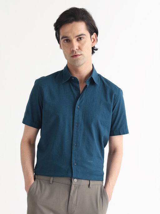 Rare Rabbit Matto Solid Short Sleeves Shirt Teal