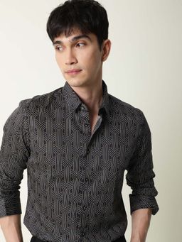 Rare Rabbit - Millens Geometric Pattern Shirt Black