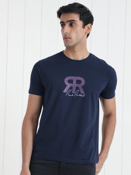 Rare Rabbit - Neary Smart Branded T-Shirt Navy Blue