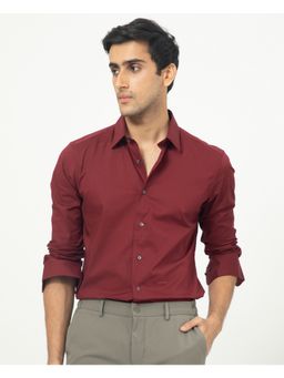 Rare Rabbit - Neutons Premium Cotton Stretch Shirt Maroon