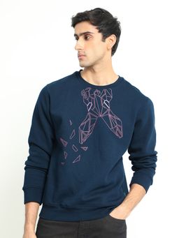Rare Rabbit - Oak Printed Round Neck Sweatshirt Navy Blue