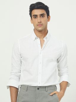 Rare Rabbit - Tarsia Smart Cotton Checks Shirt White