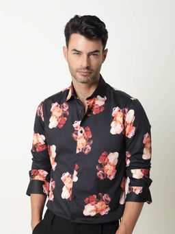 Rare Rabbit - Zinnia Smart Bold Floral Print T-Shirt Black