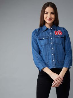 Miss Chase - Women's Blue Solid Bomber Regular Length Jacket