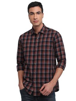ColorPlus - Regular Fit Checkered Medium Brown Shirt